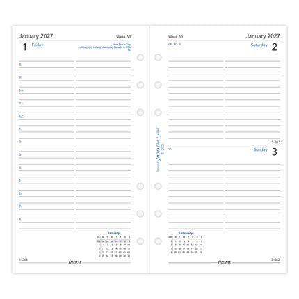 Filofax Refill - Classic - Day Per Page With Appointments - Personal - 2027
