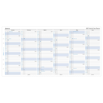 Filofax Refill - Year Planner Vertical - A5 - 2027