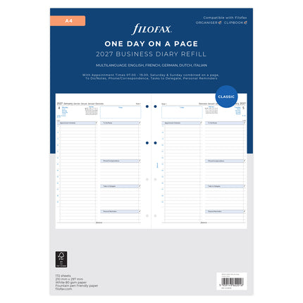 Filofax Refill - Classic - Day Per Page With Appointments - A4 - 2027