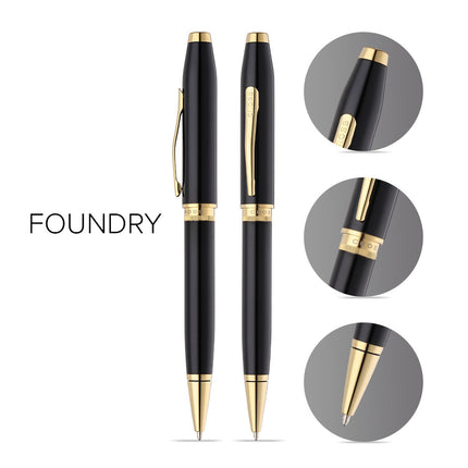Cross Foundry - Black Lacquer w/Gold Trim - Ballpoint Pen