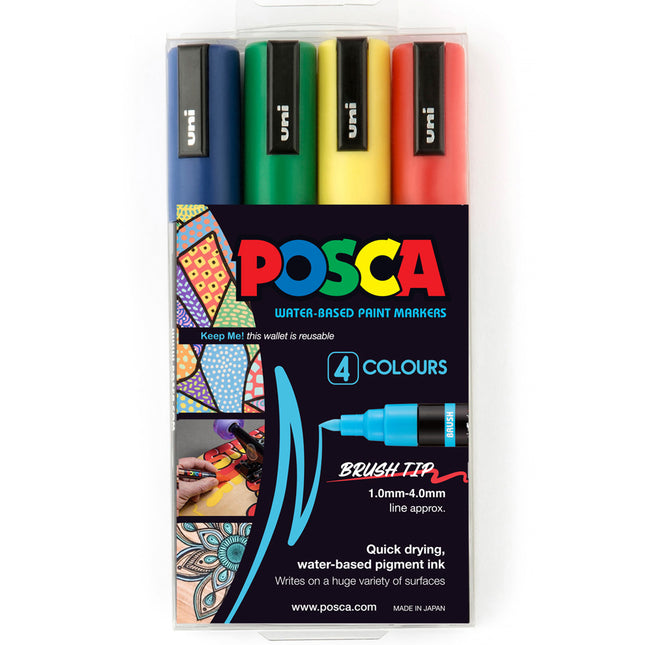 Uni Posca Marker PC-5BR Green Yellow Red Blue - Pack of 4