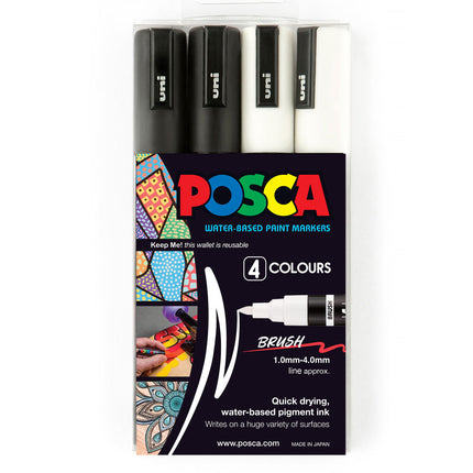 Uni Posca Marker PC-5BR Black & White - Pack of 4