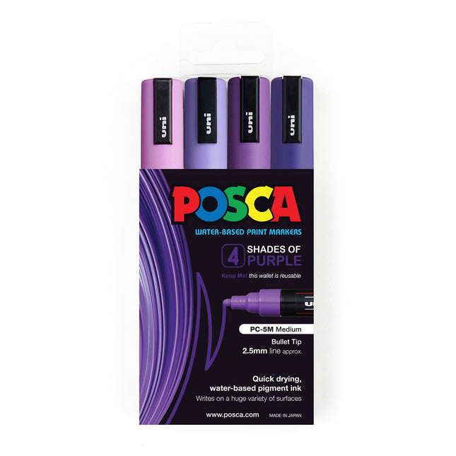 Uni Posca Marker PC-5M Shades of Purple - Pack of 4