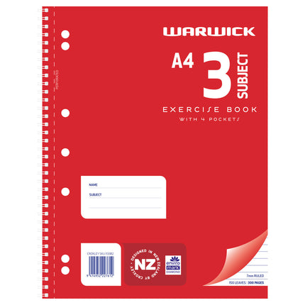 Warwick Exercise Book Spiral Bound - 3 Subject