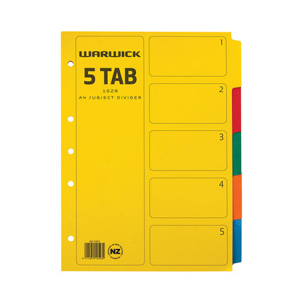 Warwick Divider Indicies - A4 - 5 Tab Coloured