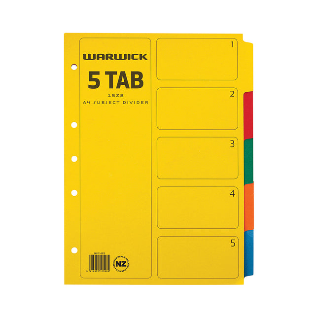 Warwick Divider Indicies - A4 - 5 Tab Coloured