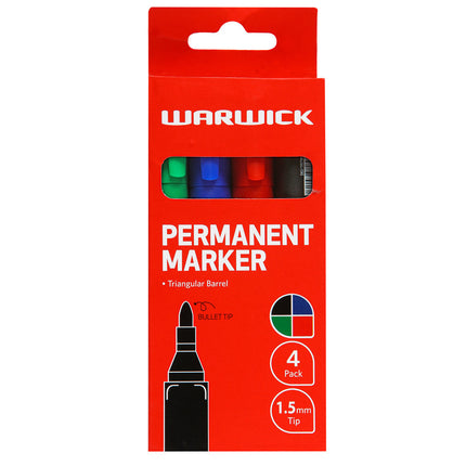 Warwick Permanent Markers - Bullet Tip - Pack of 4