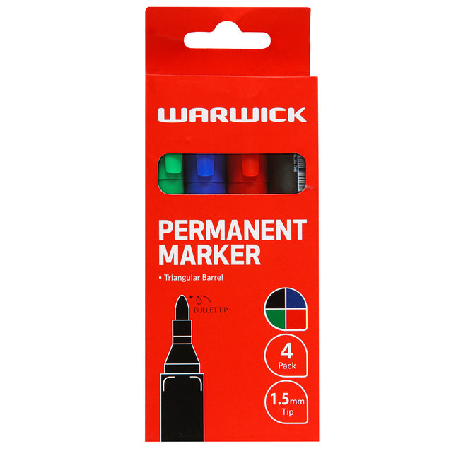 Warwick Permanent Markers - Bullet Tip - Pack of 4