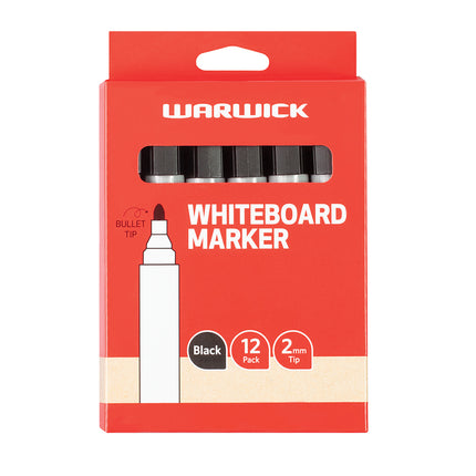 Warwick Whiteboard Marker Bullet Tip Box 12 - Black