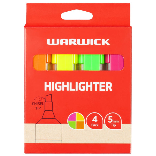 Warwick Highlighter Stubby Chisel - Pack of 4