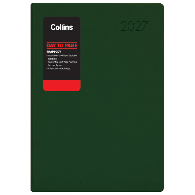 Collins Diary Rhapsody A4 - Day To View - Racing Green - 2027