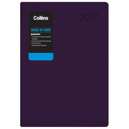 Collins Diary Rhapsody A4 - Week To View - Royal Purple - 2027