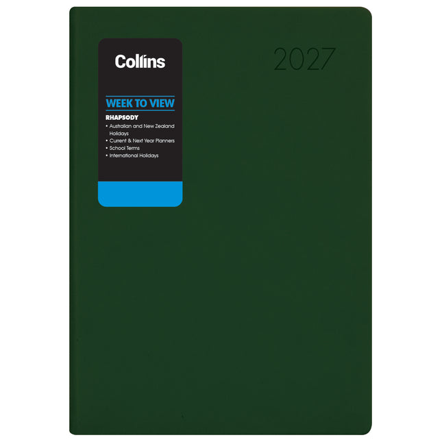 Collins Diary Rhapsody A4 - Week To View - Racing Green - 2027