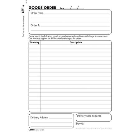 Collins Goods Order - A5 - 50 Triplicate Forms - No Carbon Required