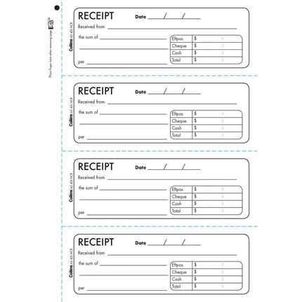 Collins Cash Receipt - A5 - 400 Leaf Duplicate Forms - No Carbon Required