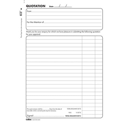 Collins Quotation - A5 - 50 Duplicate Forms - No Carbon Required