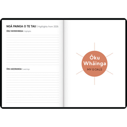Tuhi Diary B5 - Week to View - Premium Mahere a Wiki Black & Gold - 2027