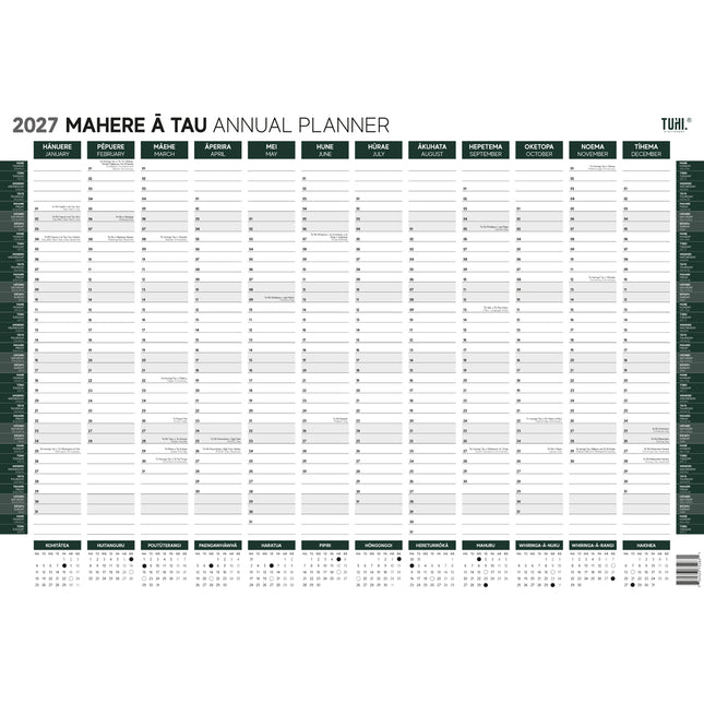 Tuhi Wall Planner Double Sided - A2 Unlaminated Maori - 2027