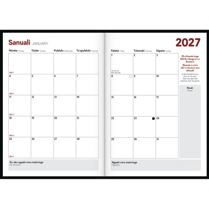 Tusi Diary B5 - Day to View - Tongan Palani Faka'aho - 2027