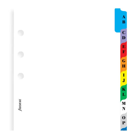Filofax Organiser - Refill Personal - Index A-Z - 2 Letters per Tab - Multi-Coloured