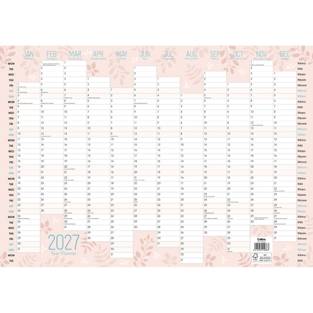 Collins Designer Wallplanner - A2 Unlaminated - 2027