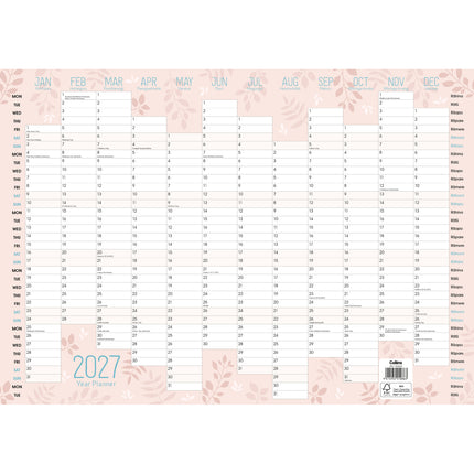 Collins Designer Wallplanner - A3 - Unlaminated - 2027