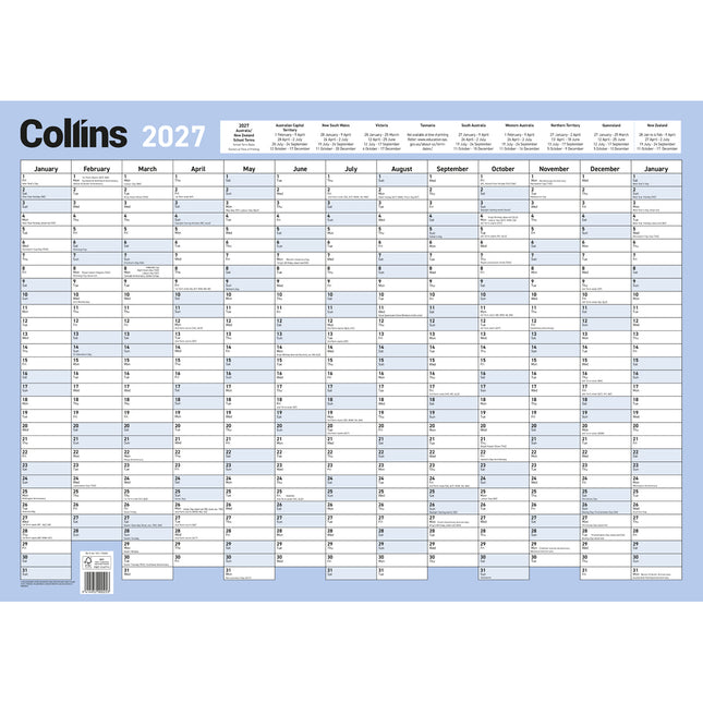 Collins Wallplanner - 695 x 495mm With Pen - Laminated - 20277
