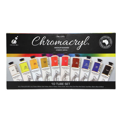 Chromacryl Acrylic Paints 75ml Set of 10