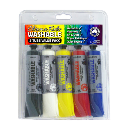 Chroma Kidz Washable Acrylic Paint 5 x 75ml Set