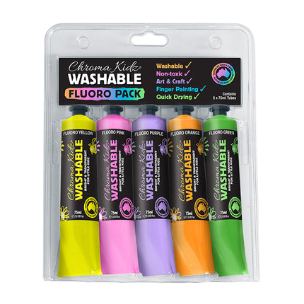 Chroma Kidz Washable Acrylic Fluoro Paint 5 x 75ml Set