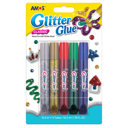Amos Glitter Glue Classic Colours - Pack of 5