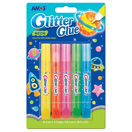 Amos Glitter Glue Neon Colours - Pack of 5