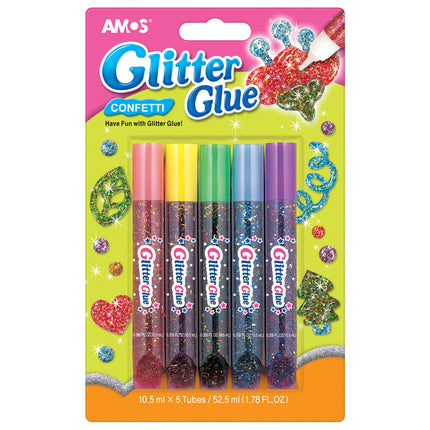 Amos Glitter Glue Confetti Colours - Pack of 5