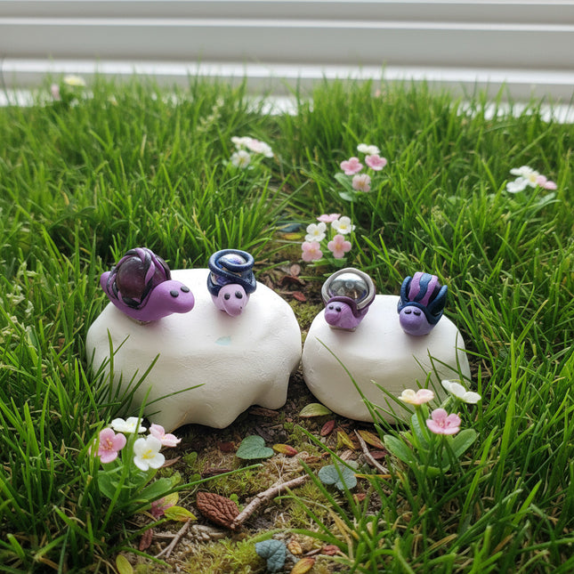 Polymer Clay Fridge Magnets - Set of 4 Purple Snails