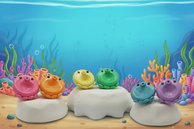 Polymer Clay Fridge Magnets - Rainbow Octos Buddies - Set of 6