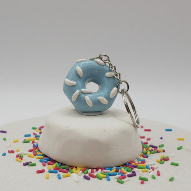 Polymer Clay Key Ring - Donut Blue