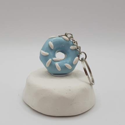 Polymer Clay Key Ring - Donut Blue