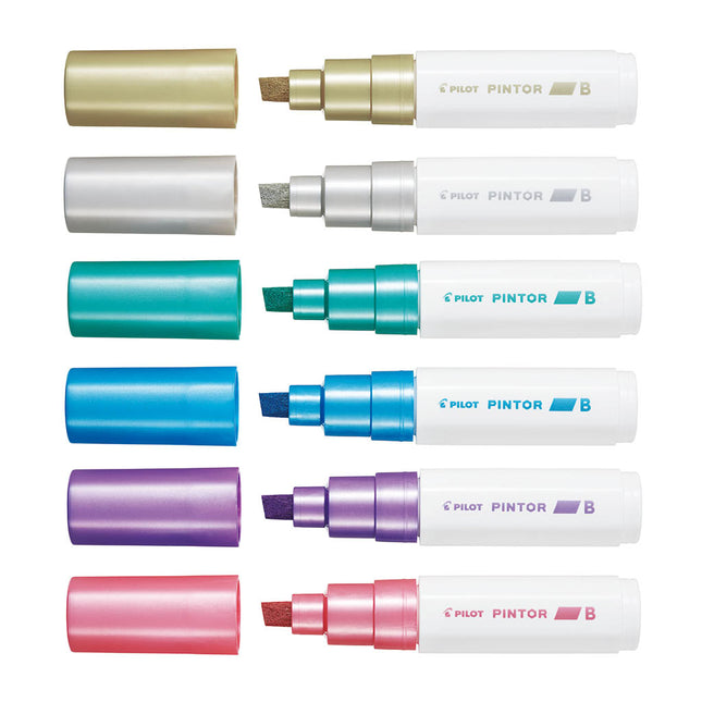 Pilot Pintor Acrylic Paint Markers – Broad Tip Metallic Set of 6