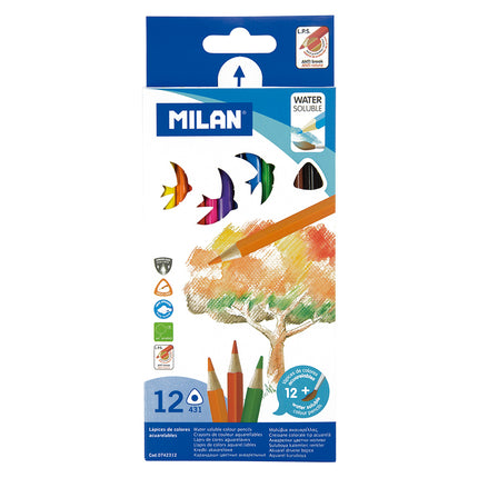 Milan Coloured Pencils - Triangular - Watercolour - Pack of 12