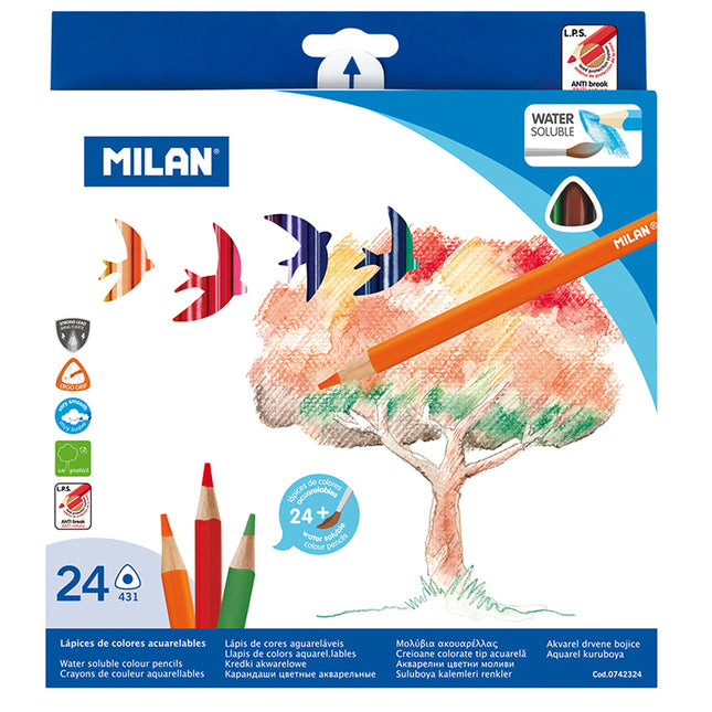 Milan Coloured Pencils - Triangular - Watercolour - Pack of 24