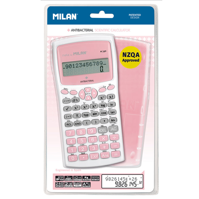 Milan NZQA Approved - Scientific Calculator Antibacterial M240 - Pink