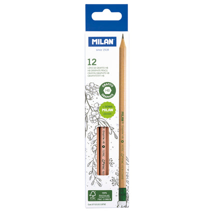 Milan HB Hexagonal Pencil with Eraser - Pack of 12