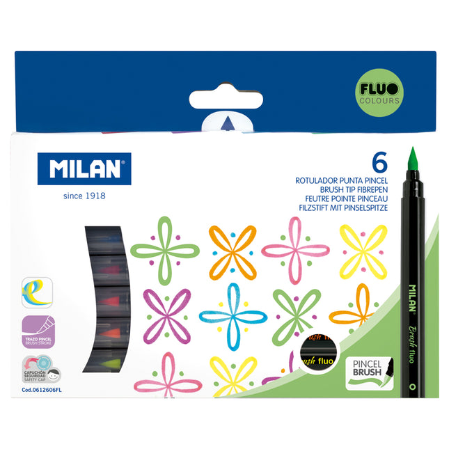 Milan Markers Brush Tip - Fluoro - Pack of 6