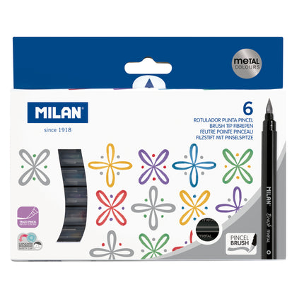 Milan Markers Brush Tip - Metallic - Pack of 6