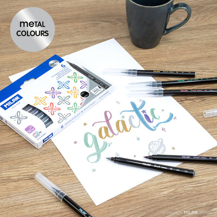Milan Markers Brush Tip - Metallic - Pack of 6
