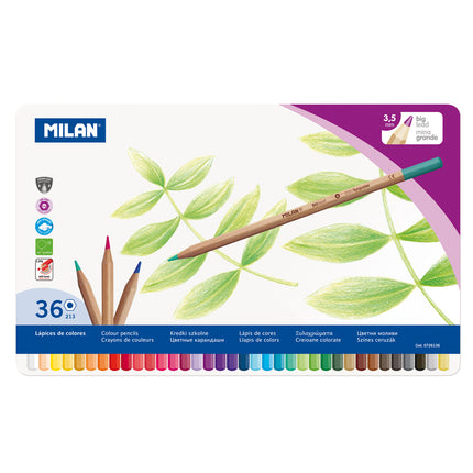 Milan Coloured Pencils Thick Lead - Metal Tin of 36