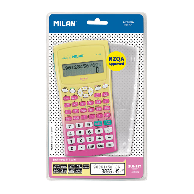 Milan NZQA Approved Scientific Calculator Sunset Pink Yellow