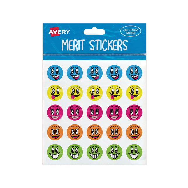 Avery Merit Stickers Smiley Faces Round 22mm - Pack of 300