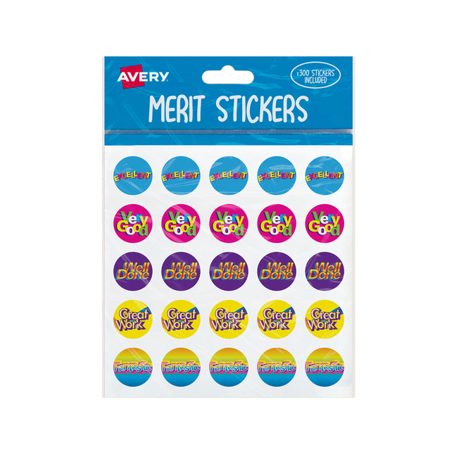 Avery Merit Stickers Assorted Captions 2 Round 22mm - Pack of 300