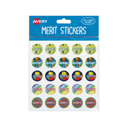 Avery Merit Stickers Assorted Captions 3 Round 22mm - Pack of 300
